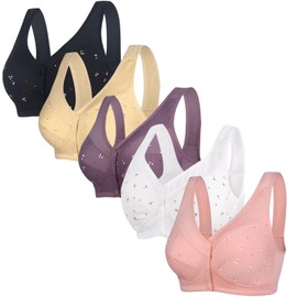 Numgug Daisy Bras for Older Women Front Closure, Comfort Breathable No Underwire Daisy Bra for Seniors 5PCS 34