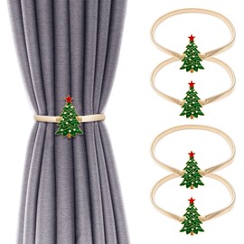 Paquete de 4 alzapaños de cortina de Navidad con diseño de resorte de aleación de aluminio para cortinas, lazos de cortina de Navidad para cortinas, lazos de cortina, decoración de estilo moderno (árbol)