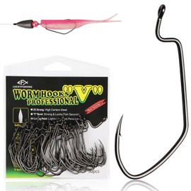 LUCKYFISHING Bass Fishing Hooks 50PCS Size 1# EWG Offset Texas Rig Worm Hooks for Freshwater Saltwater Bass Fishing