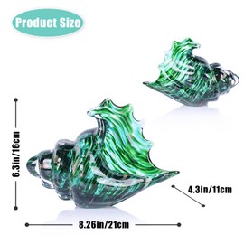 Hand Blown Glass Conch Shell Sculpture, Sea Glass Art Figurines, Blown Glass Decor for Decorating, Teal Conch Shell Decorative Statues, Sea Shell Coastal Decor for Shelf House Room, Beachy Gifts