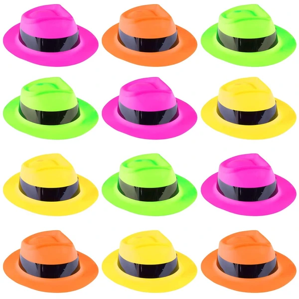 Super Z Outlet 12 Pack Neon Mafia Style Gangster Fedora