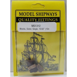 Model Shipways SISTER Single Sheave Block, Walnut 15/32" (12mm) 8/pack
