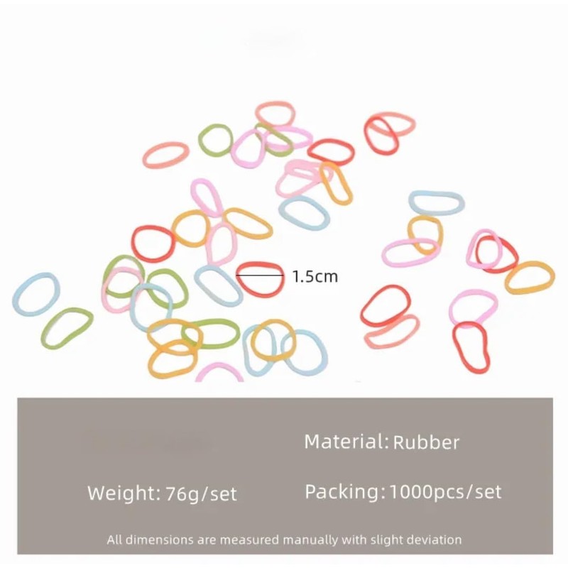 Colourful Hair Bands, 1000 Pieces, Multi-Colour Elastic Rubber Bands, Small