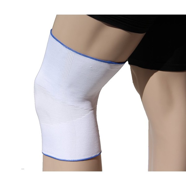 Alpha Medical Elastic Slip-on Compression Support Knee Brace – Knee Stabilizer Support – Knee Pain Relief (Large, White w/Blue Trim)