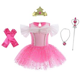 Dressy Daisy Disfraz Princesa Bella Durmiente Ballet Tutu para Niñas, Vestido Maillot de Ballet con Falda Leotardo de Danza Talla 3-4 años (con accesorios)