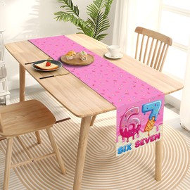 Heyfary 6 7 Bithday Party Decorations I was 6 Now I’m 7 Donut Table Runner Funny 67 Six Seven Sprinkles Ice Cream Home Kitchen Dining Room Table Decor