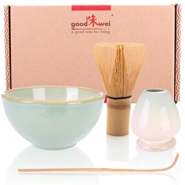 Goodwei Japanese Matcha Complete Set with High-Quality Tea Bowl (Hasunomi, 80)