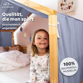 lilimaus House Bed Canopy [in 12 Colours] Bed Canopy House Bed Made of 100% Cotton Muslin - Fabric Canopy for House Bed Decoration Girls and Boys - Canopy for House Bed Children - Bed Curtain