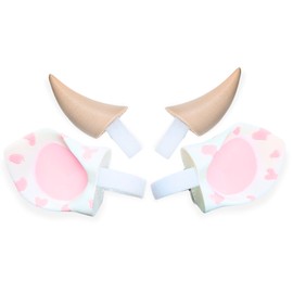 BeamTeam3D Cow Ears and Horns for Headphones, Cute & Fun Decorative Add-Ons for Gaming Headsets, Kids’ School Headphones, Compatible with Most Headphones (White/Pastel Pink/Pastel Pink)
