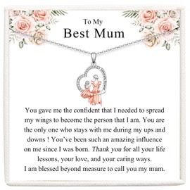 JOPLY Gifts for Mum from Daughter - Sterling Silver Mother and Daughter Necklace for Women | Hypoallergenic Cubic Zirconia Heart Mum Necklace Daughter Birthday Gift from Mum, Mothers Day Christmas