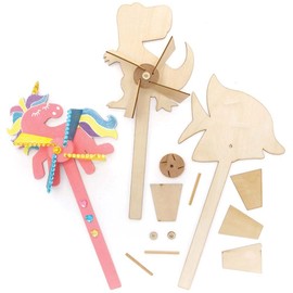 Baker Ross FE534 Wooden Windmill Kits 4 Pieces Kids Arts and Crafts Projects, Wooden Crafts for Kids to Decorate, Personalise and Display