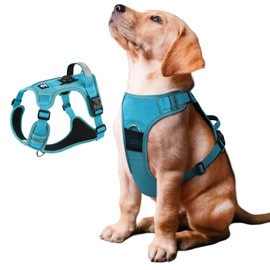 No Pull Dog Harness with AirTag Holder, Adjustable Escape-Proof Vest for Medium Dog, No Choke Reflective Harness with Handle for Easy Control Heavy Duty for Training, Hiking walking (Blue, M)
