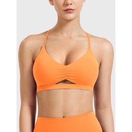 YEOREO Women's Sports Bras Chilene Strappy Criss Cross Open Back Low Impact Removable Cups Gym Yoga Workout Bra, Orange, Medium