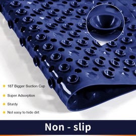 Yimobra Bath Tub Mat Non Slip, 34.5"x15.5" Long Shower Mat, Machine Washable Bathmat with Drain Holes and Suction Cups, Soft on Feet, Bathroom Essentials, Dark Blue