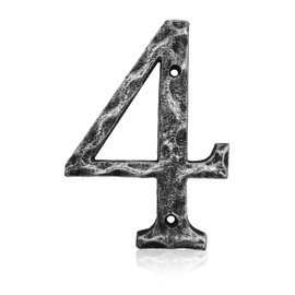 5.5 Inch House Numbers- Unique Cast Iron Metal Address/Mailbox Number for Outside or Front Door, Handmade Antique Silver Finish, Number 4