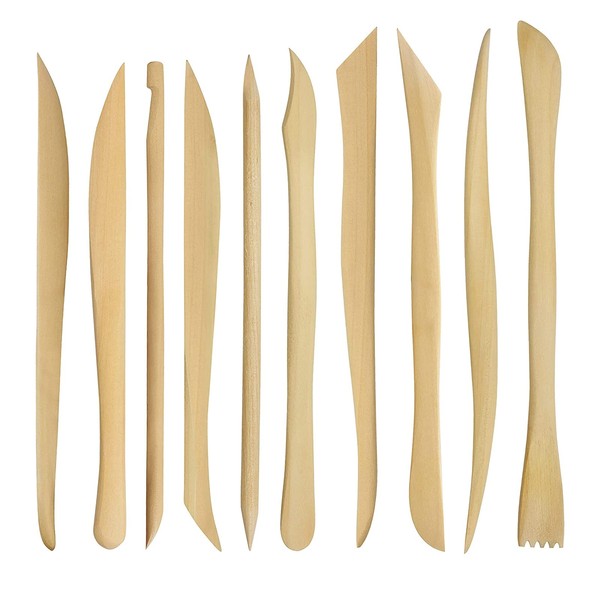 Clay Tools, 10 Pcs Polymer Clay Tools Double Ended Wooden Clay Modelling Tools Ceramic Pottery Sculpting Carving Tool Set Kids Pottery Kit