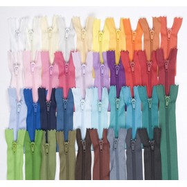Pack of 39 different coloured zips - 18cm
