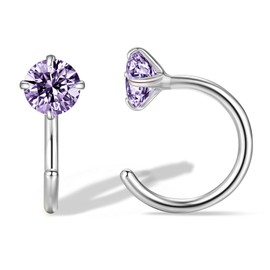 Sterling Silver Huggie Half Hoop Earrings for Women | Cute Small Hoop Earrings | Dainty Earrings | Purple Amethyst Earrings Studs