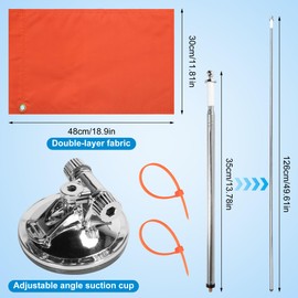 Orange Boat Flag with 1 Double-Decker, High-Density Orange Safety Flag (11.4 x 19.3 Inches), 51.2 Inches Retractable Flagpole and 1 Suction Cup(3.4 Diameter). Suitable for Water Skiing, Swimming, Surfing.