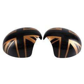 Frezon 2Pcs Union Jack UK Flag Mirror Covers for MINI Cooper R55 R56 R57 Black/Gold