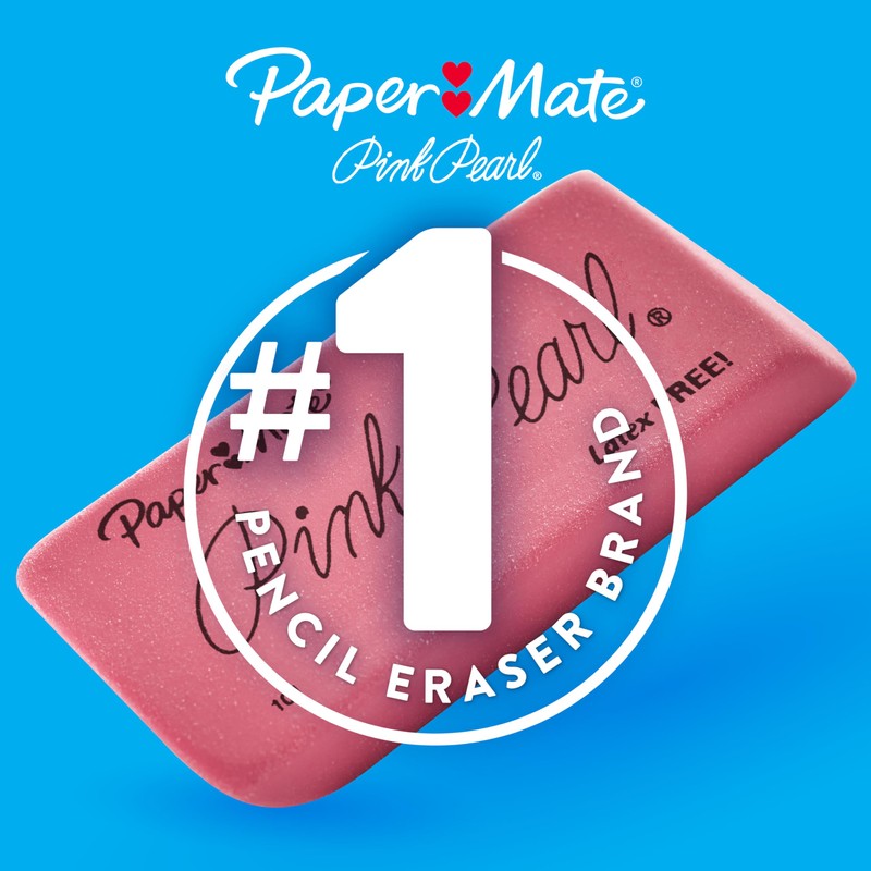 Paper Mate Erasers, Pink Pearl, 12 Count - Latex Free