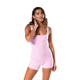 HeyShape - Womens Yoga Square Neck Shapewear One Piece Yoga Jumpsuit Shorts Rompers Sleeveless Backless Seamless Bodycon, Pink XS/S