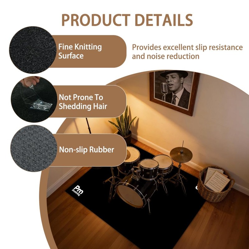 Drum Rug Mat with Non-Slip Grip Bottom, 4x6ft Drum Carpet