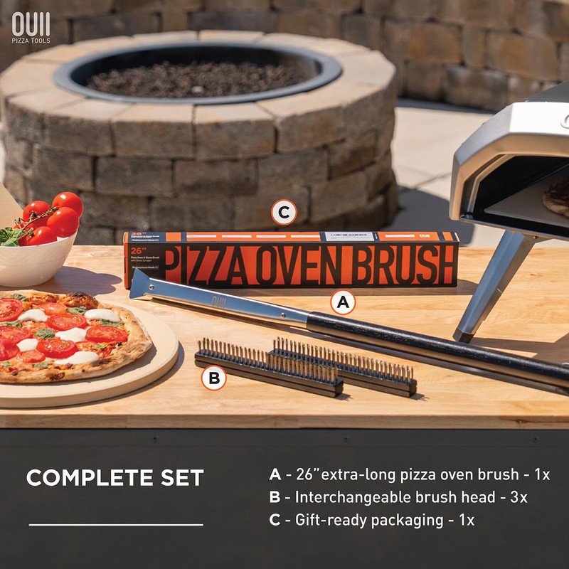 OUII 26'' Pizza Oven Brush with Stone Scraper - Includes