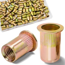 Vifmy 115Pcs M6 Rivet Nuts, Metric Zinc Plated Finish Carbon Steel Flat Head Threaded Insert Nutsert Kit