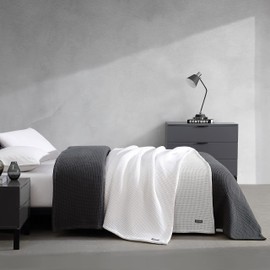 Vera Wang - King Blanket, Luxury Cotton Bedding, Super Soft Essentials with Waffle Weave Knit (Waffleweave Grey, King)