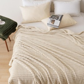 David's Home Checkered Fleece Waffle Blanket King Size,Plush Shaggy Fluffy 3D Jacquard Sherpa Throw,Cozy Soft Thick Lightweight for All Season,Fuzzy Aesthetic Room Decor for Couch Sofa Bed，Oatmeal