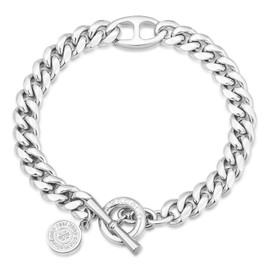 KRKC&CO Men’s Bracelets, OT Toggle Clasp Cuban Bracelet Stainless Steel 8mm, Anti-Tarnish Nickel-Free, Streetwear Urban Chunky Bold Gold Wrist Chain for Man Youth, Double Ring-7.5in