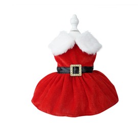 SUNTRADE Dog Puppy Christmas Costume, Velvet Santa Claus Pet Clothes Winter Skirt Outfit for Small Medium Dogs Cats (Medium)