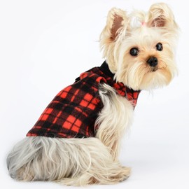 3 Pieces Plaid Dog Sweaters for Small Dogs, Chihuahua Fleece Clothes with Leash Hole, XS Dog Clothes Winter Warm Puppy Sweaters (Plaid red Blue Green, X-Small)