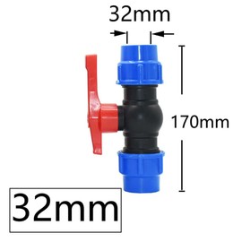 Ball Valve Connector, MDPE Irrigation Pipe Fittings Valve, Plastic Ball Valve Shut-Off Stop Tap Valve for Water Pipe Compression Fittings (32mm with Wrench)