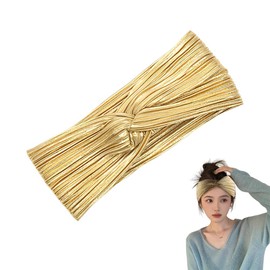 Wrinkle Gold Headband Stretchy Knotted Headbands for Women Wide Elastic Head Wrap for Women Fashion Head Bands for Women's Hair No Slip Sports Headband for Workout Yoga Gym Running