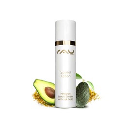 RAU Cosmetics Hyaluron Luxury Day Cream with 23k Gold (50 ml) - Day Cream for Your Face with Plumping Urn Effect - Hyaluron, Avocado Oil, Shea Butter, Squalane - Made in Germany