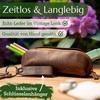 Premium pencil case made of genuine leather, long closure, Vintage