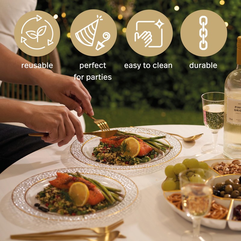 MATANA 40 Premium Clear Hard Plastic Dinner Plates with Hammered
