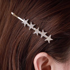 Inateannal Vintage Crystal Star Hair Clip Barrette Gold Rhinestone Hair Clip CZ Star Hair Pin Barrette Bling Bridal Hair Clip Accessories for Women and Girls