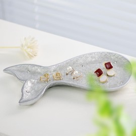 LARAINE Jewelry Tray Ring Display Holder Mermaid Trinket Dish Home Decorative Plate For Earrings Necklace Bracelet Organizer Display (Fish White)