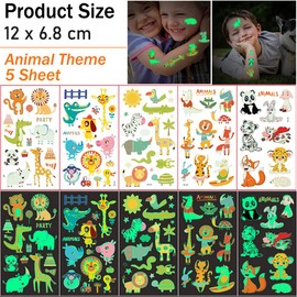 UniBaby7 Children's Tattoos, 15 Sheets Animal Transport Unicorn Temporary Tattoos Set, Glow in the Dark Tattoos Children, Children's Tattoos Stickers for Children, Play Children's Birthday Party Bags
