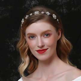 Kenjudess Baroque Luxury Black Opal Headband Vintage Rhinestone Pearl Teardrop Hairband Padded Hair Hoop Prom Banquet Ball Headpiece Jewelry for Women (Black B, Standard Small)