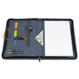 WEDO A4 Denim Writing Case with Zip, Blue, 3 Card Slots, Slots with Elastic Band for Pens, Large Leaf Compartment Behind the Writing Surface, Small Ruler Compartment