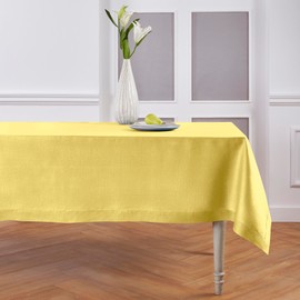 Solino Home Linen Tablecloth for Rectangle Tables 60 x 90 Inch - 100% Pure Linen Sunshine Yellow Table Cloth - Fete, Machine Washable Cloth Tablecloth for Summer