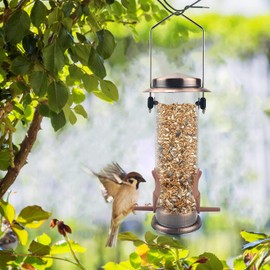 MIXXIDEA Wild Bird Feeders for Outdoors Hanging 2 Pack Stainless Steel Tube Bird Feeder Squirrel Proof, Finch Feeder for Garden Backyard Decoration Attractive Metal Thistle Feeder (Copper)