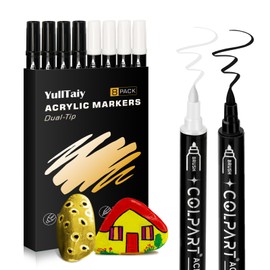 YullTaiy Dual Tip Acrylic Paint Pens Markers, 8 Pack Black & White Paint Pens for Wood, Canvas, Stone, Rock Painting, Glass, Ceramic Surfaces, DIY Art Supplies (4 Black + 4 White)