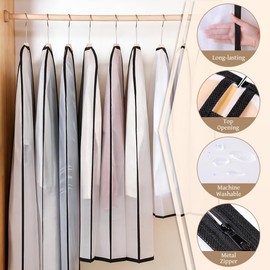 Flintronic 6 Pack Garment Bags, 60 * 120cm(24'' x 47'') Suit Bag, Dress Bags Covers Long, Dustproof Clothes Covers with Zip, Waterproof Garment Bags for Shirts, Coats, Evening Dress