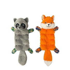 BEARPAW Racoon and Fox Dog Toy with Squeaker - Flat Crinkle Puppy Toys for Play and Comfort
