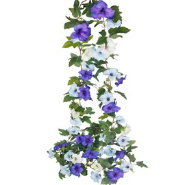 CISDUEO 2 Pcs Artificial Vines for Outdoors Silk Morning Glory Garland 11.5 Ft Hanging Flowers Plants Fake Petunias Vines for Indoor Home Decor Wall Fence Mantle Stairway Mailbox Purple Blue and White